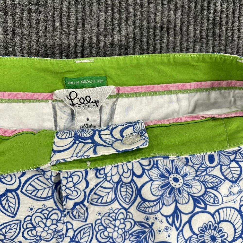 Lilly Pulitzer Shorts Womens 6 White Blue Floral Palm Beach Fit Stretch Cotton